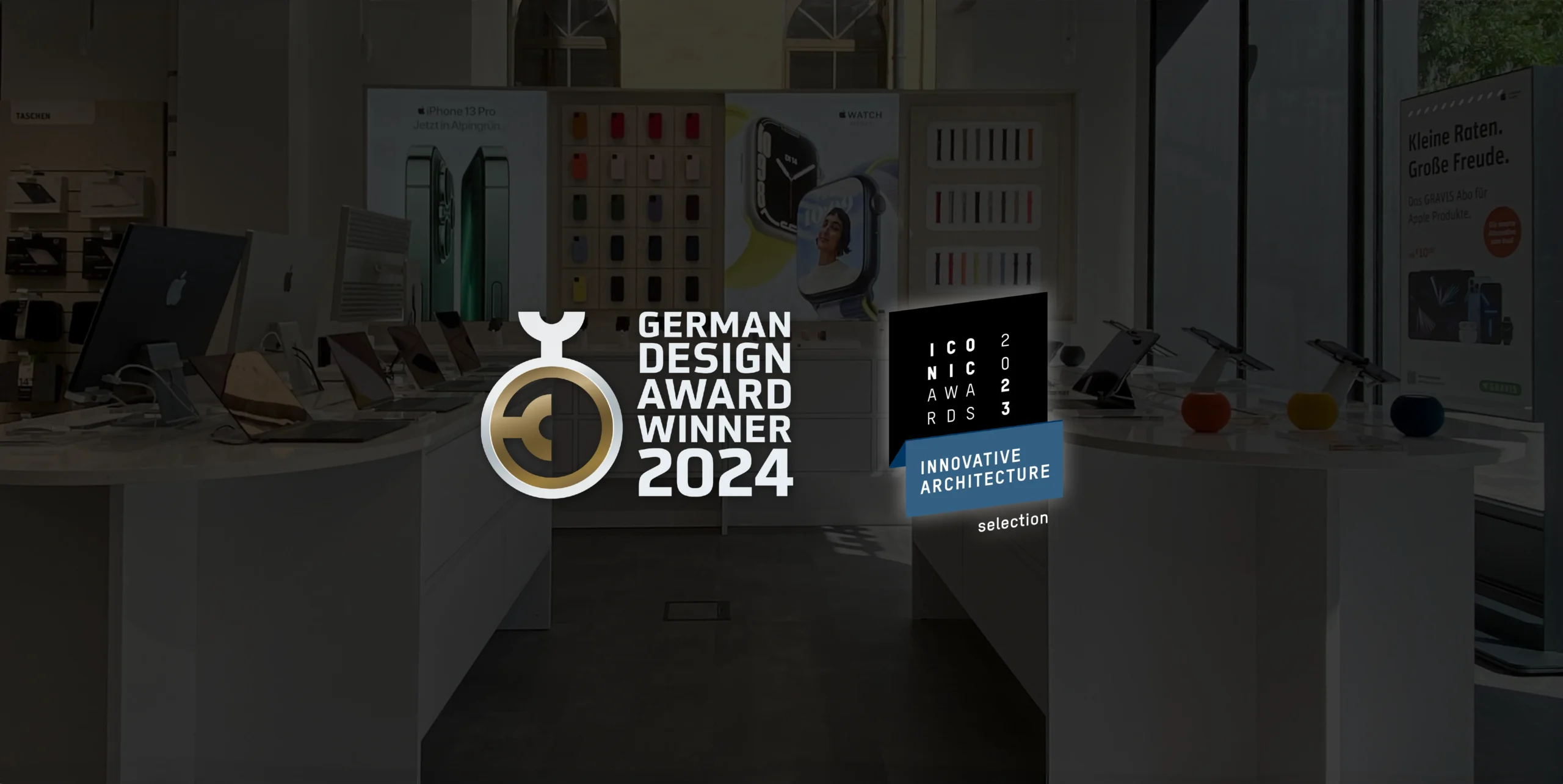 Design Award Siegel: Iconic Award 2023, German Design Award 2024 für das Gravis Shopsystem