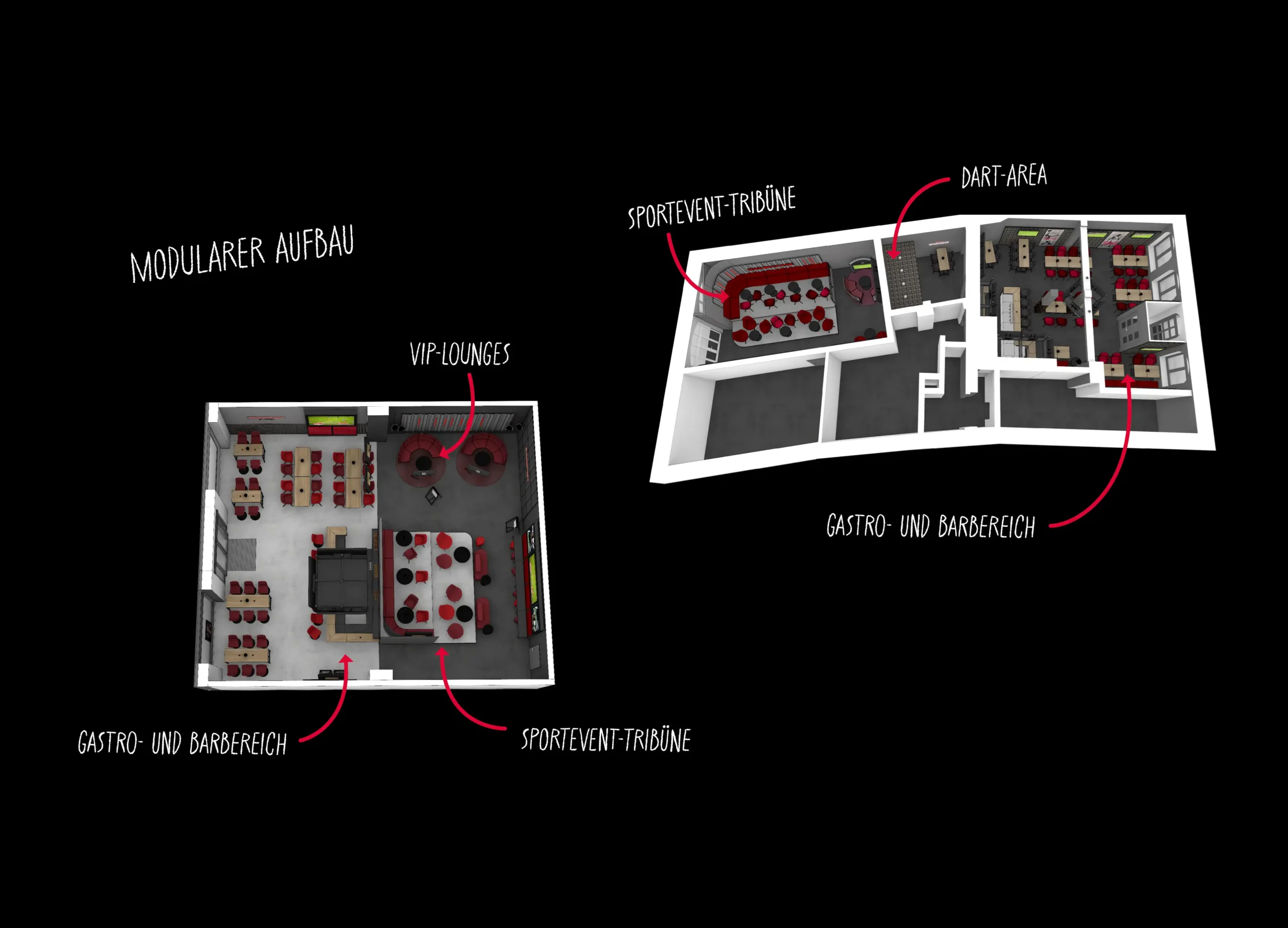 Modularer Aufbau unterschiedlicher Shopflächen an 2 Beispielen