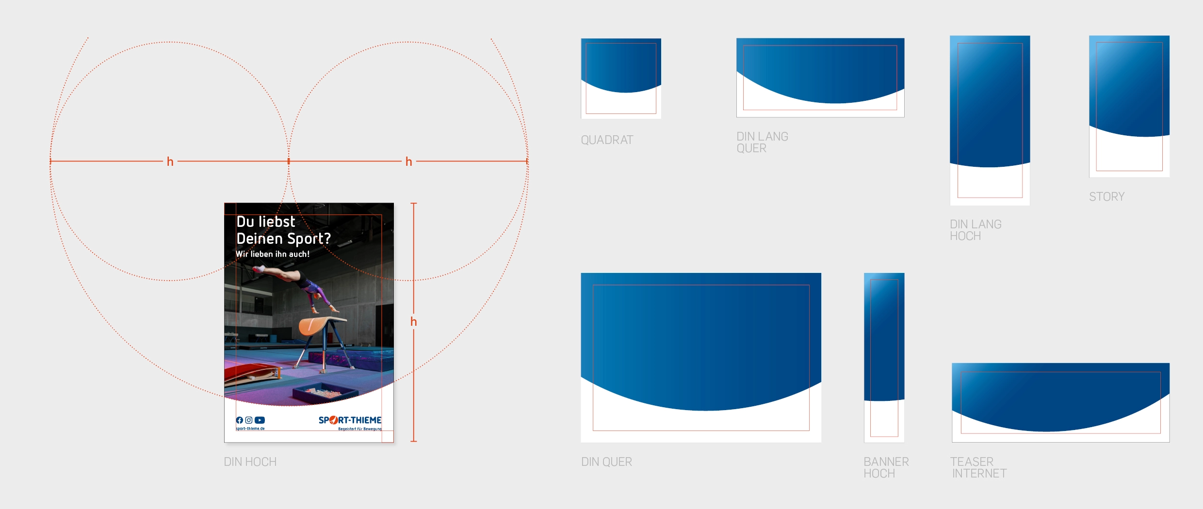 Das Designsystem des Sport-Thieme Marken-Relaunchs benutzt für den Aufbau des Layouts und Designrasters eine Kreisform.