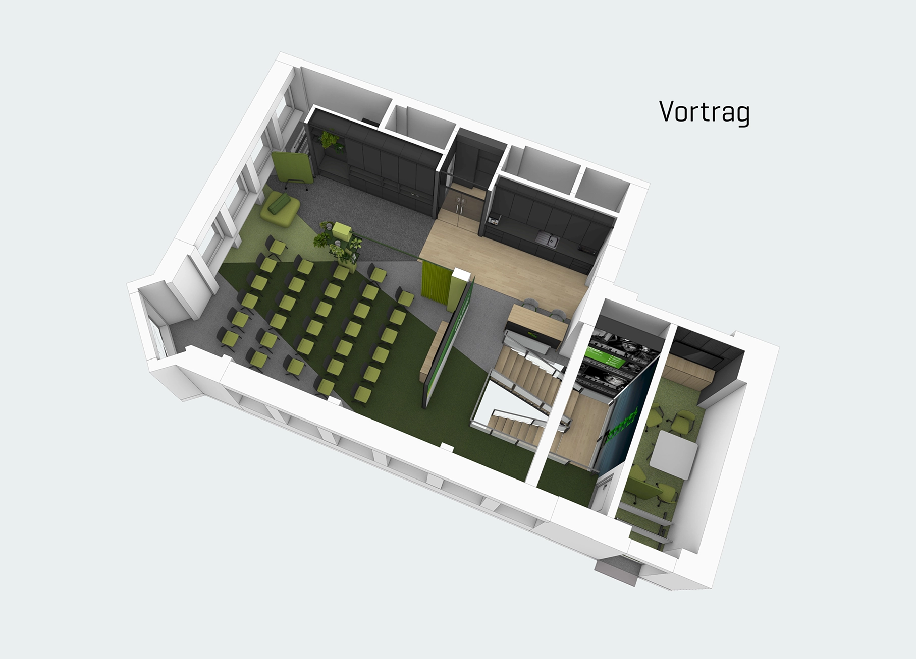 Grundriss des Obergeschoss in verschiedenen Situationen: Vortrag.